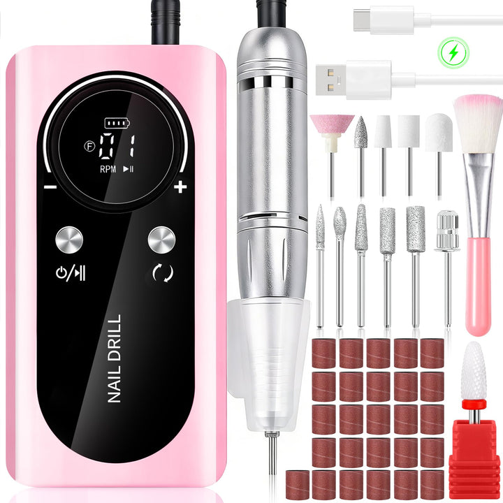 Elektrische Nagelfräser-45000 U/Min,12 in 1 Fräser Nägel Professioneller Set, LCD-Display,Verstellba