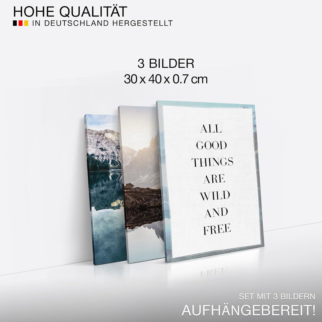 Novart Bilder Set Berge und See - Kein Extra Rahmen benötigt - Wandbilder für Wohnzimmer Schlafzimme