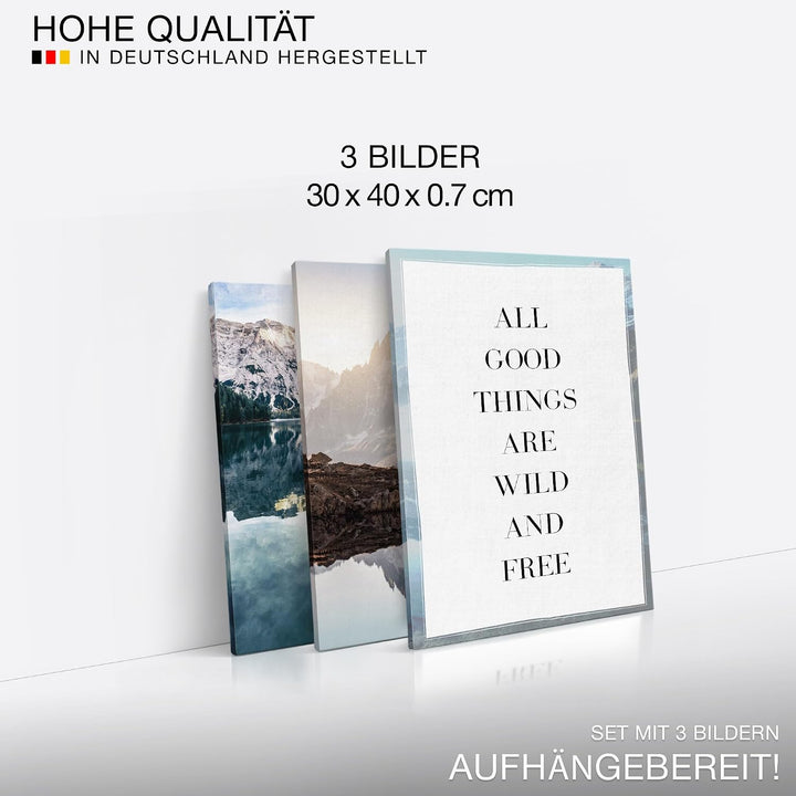 Novart Bilder Set Berge und See - Kein Extra Rahmen benötigt - Wandbilder für Wohnzimmer Schlafzimme
