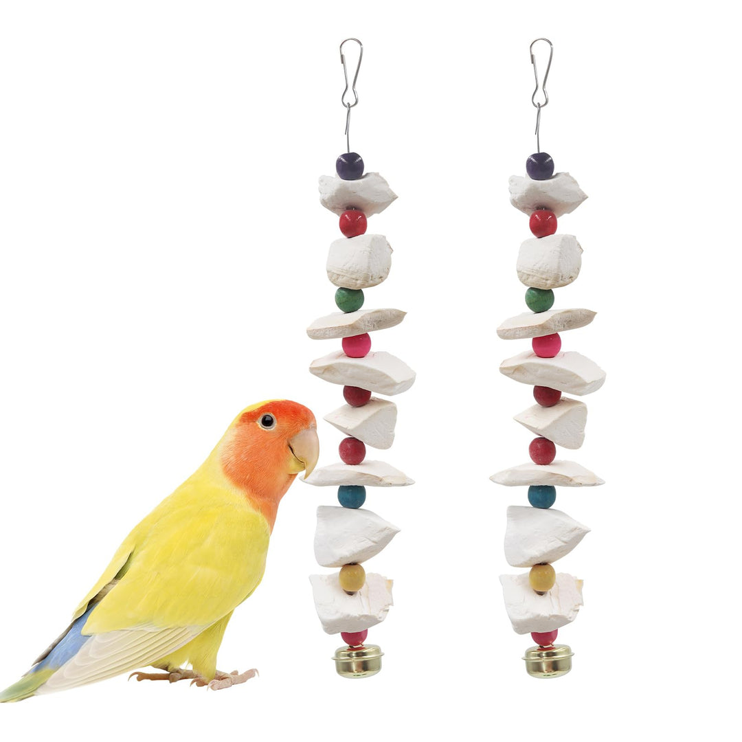 2er-Set Vogelspielzeug mit Sepiaschale – Wellensittich Spielzeug & Schnabelschleifstein, Vogelkäfig-