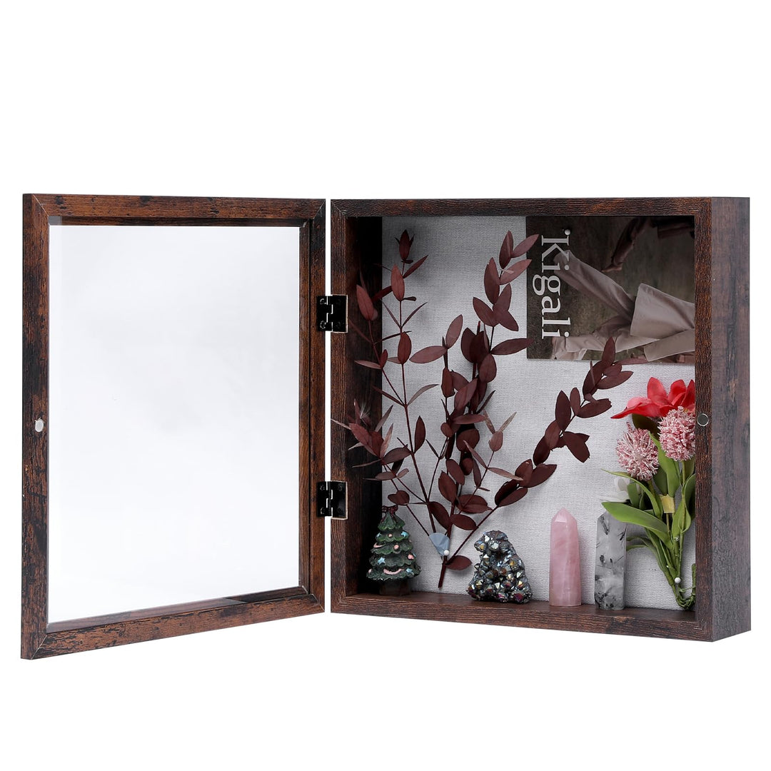 Muzilife Holz 3D Bilderrahmen zum Befüllen mit Öffnung 28x35cm, Dunkelbraun Objektrahmen mit Steckna