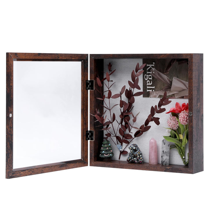 Muzilife Holz 3D Bilderrahmen zum Befüllen mit Öffnung 28x35cm, Dunkelbraun Objektrahmen mit Steckna