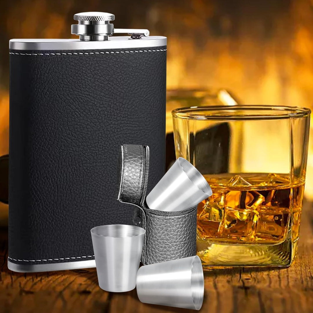 DALAETUS 2 Stück 8oz Edelstahl Flachmann Set mit 2 Trichter & 4 Weinglas & 1 ledertasche mit reissve