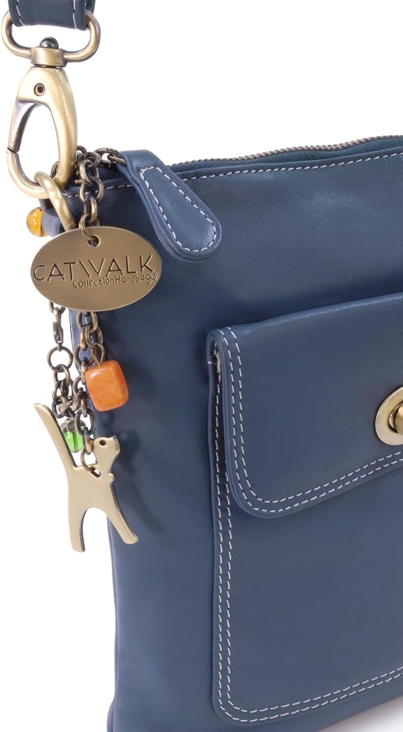 Catwalk Collection Handbags - Leder - Umhängetasche/Schultertasche - LAURA Blau, Blau