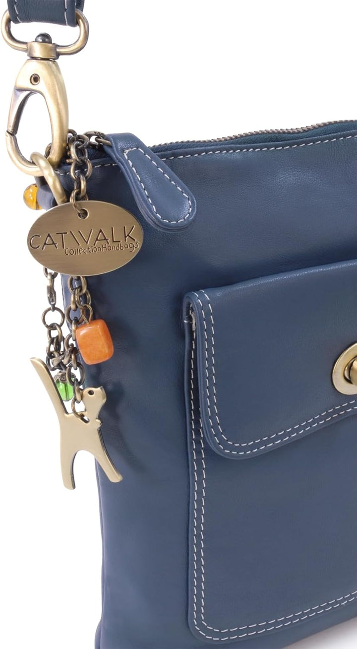 Catwalk Collection Handbags - Leder - Umhängetasche/Schultertasche - LAURA Blau, Blau