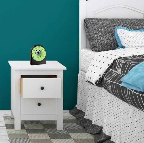 Analog Kinderwecker personalisiert mit (Wunsch) Namen, Kinder Funkwecker ohne Ticken und mit Licht/B