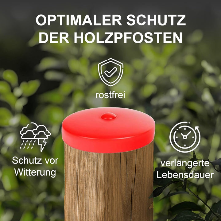 h2i Pfostenkappe | Kunststoff Rot | Ø 121 mm | 10 Stück | Runde Abdeckkappe für Garten Holzpfosten P