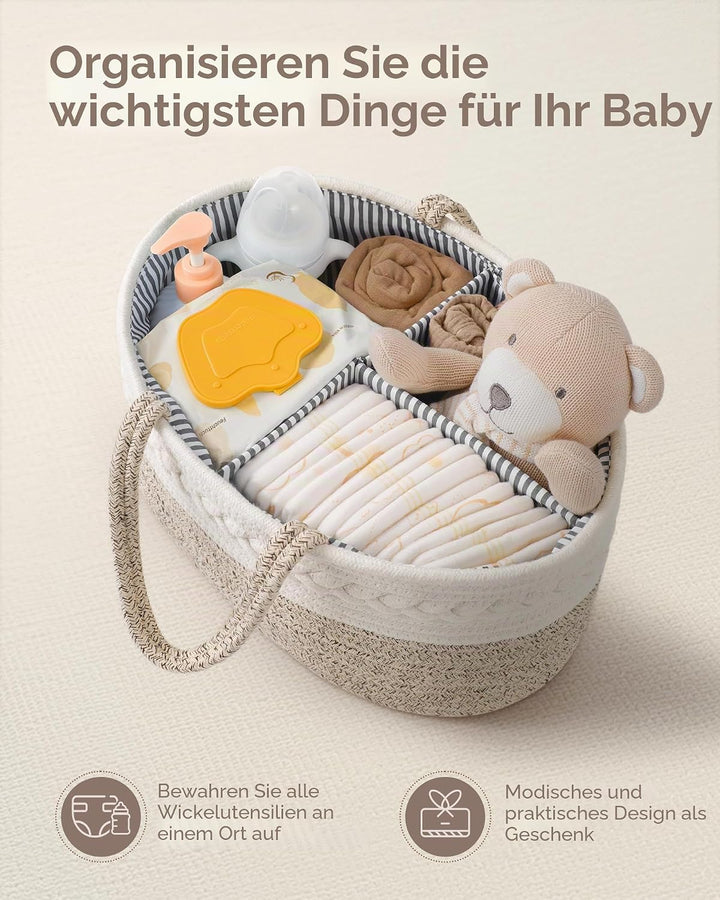 Maliton Baby Windel Caddy Organizer，Wickeltisch Organizer Aufbewahrungskorb mit Herausnehmbaren Fäch