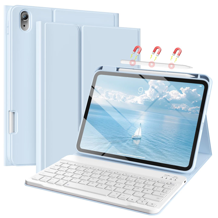 Hülle mit Tastatur für iPad 11/10 Generation mit Stifthalter, Magnetisch Abnehmbare Kabellose Blueto