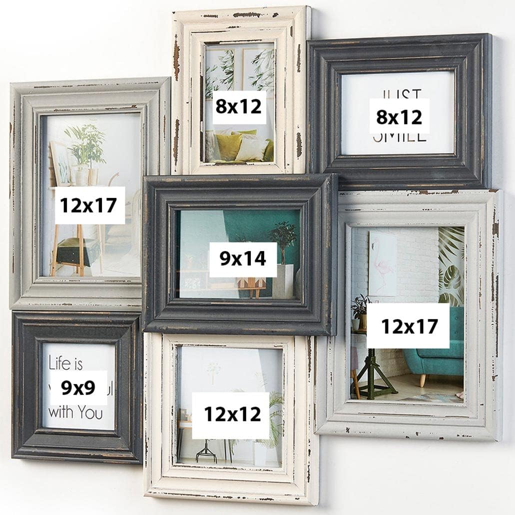 Kobolo Bilderrahmen-Collage - Holz - Nostalgie - grau Creme - für 7 Bilder braun, braun