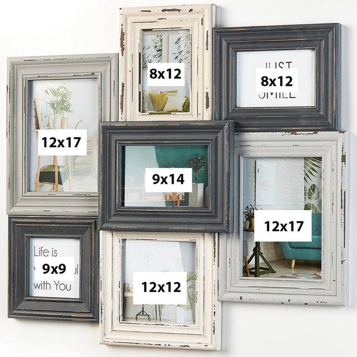 Kobolo Bilderrahmen-Collage - Holz - Nostalgie - grau Creme - für 7 Bilder braun, braun