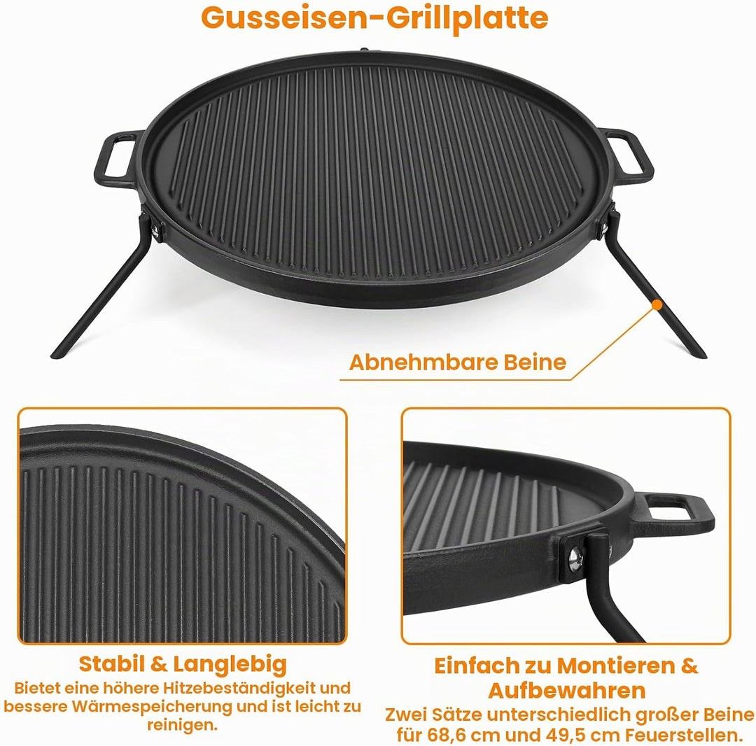 Onlyfire Gusseisen Grillrost mit Abnehmbar Standfuss, Grillplatte für Solo Stove Bonfire und Yukon F