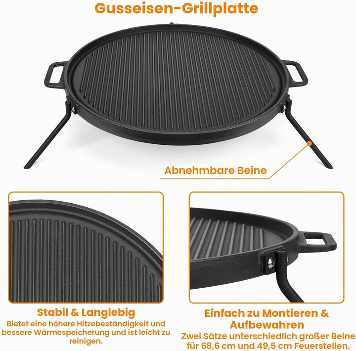 Onlyfire Gusseisen Grillrost mit Abnehmbar Standfuss, Grillplatte für Solo Stove Bonfire und Yukon F