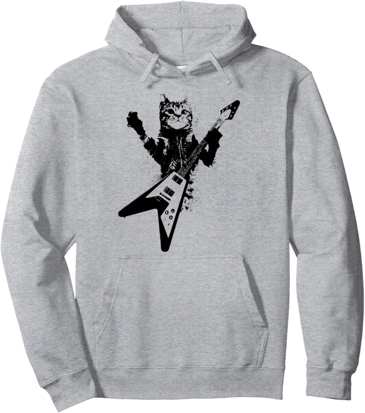 Cat Playing Guitar Pullover Hoodie