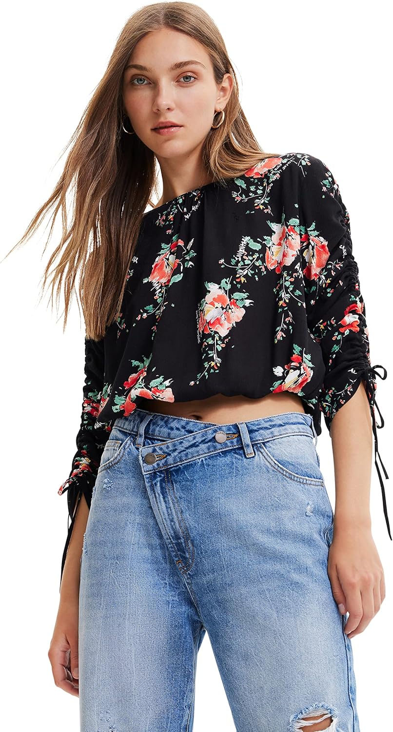 Desigual Damen Blouse Long Sleeve T-Shirt S Schwarz, S Schwarz