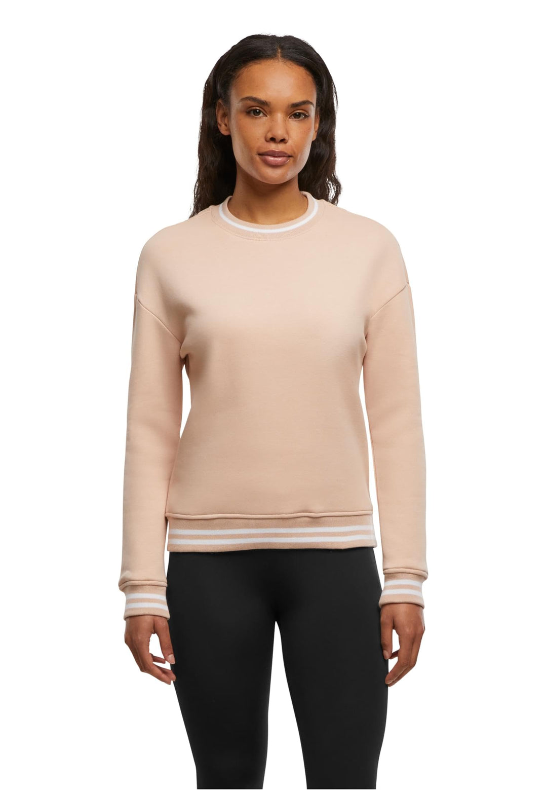 Build Your Brand Damen Sweatshirt Ladies College Crew Pullover, Frauen Sweater mit Streifen an den B