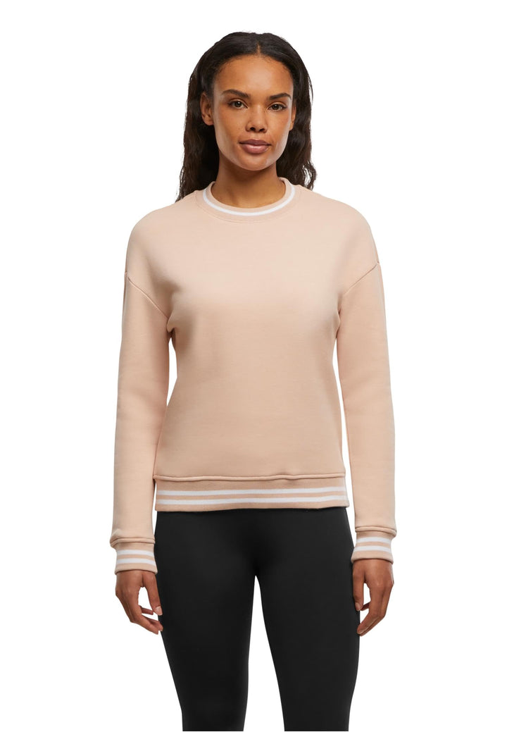 Build Your Brand Damen Sweatshirt Ladies College Crew Pullover, Frauen Sweater mit Streifen an den B