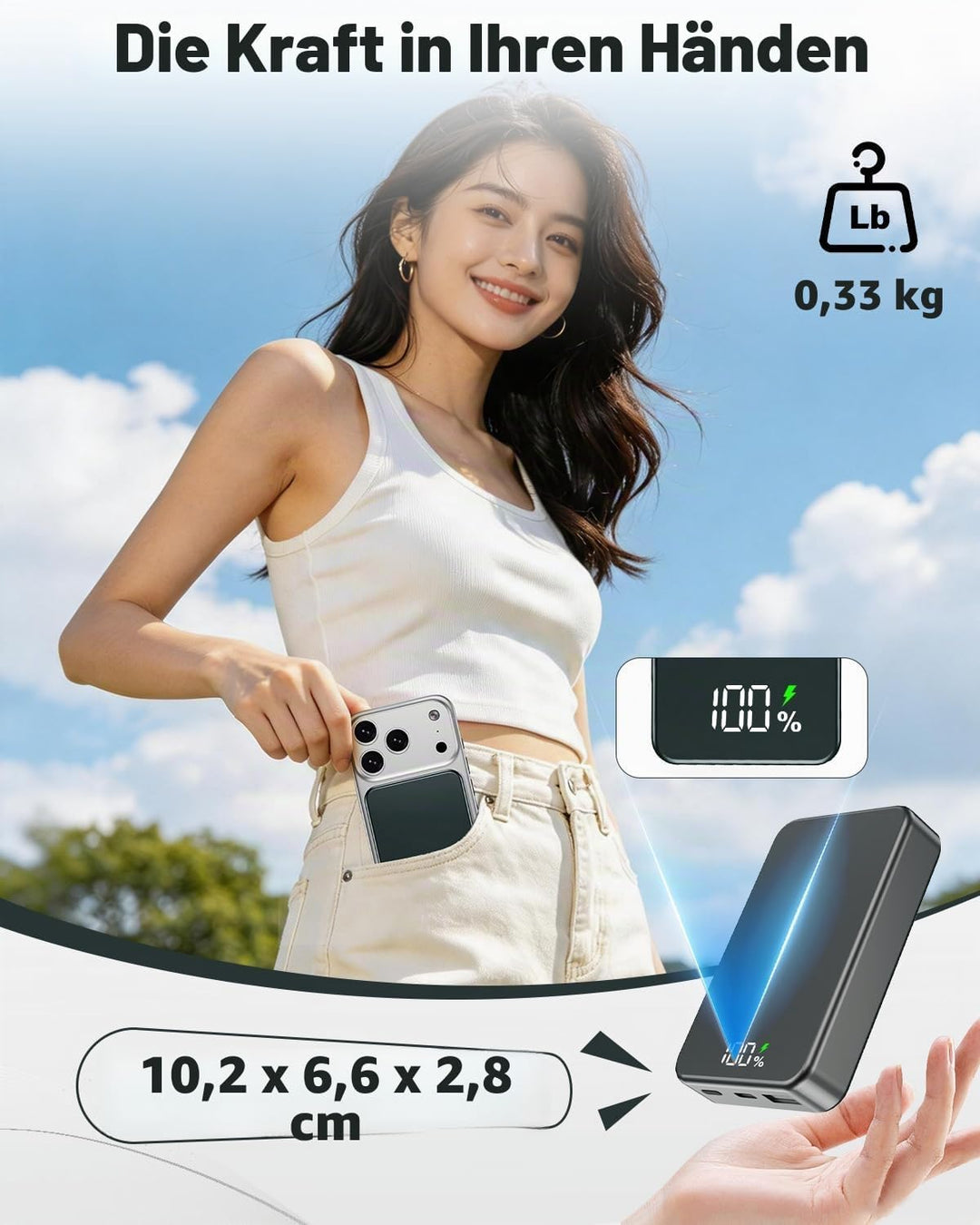 26800mAh Magnetische Powerbank, Mag-Safe-kompatibles kabelloses tragbares Ladegerät aus Aluminiumleg