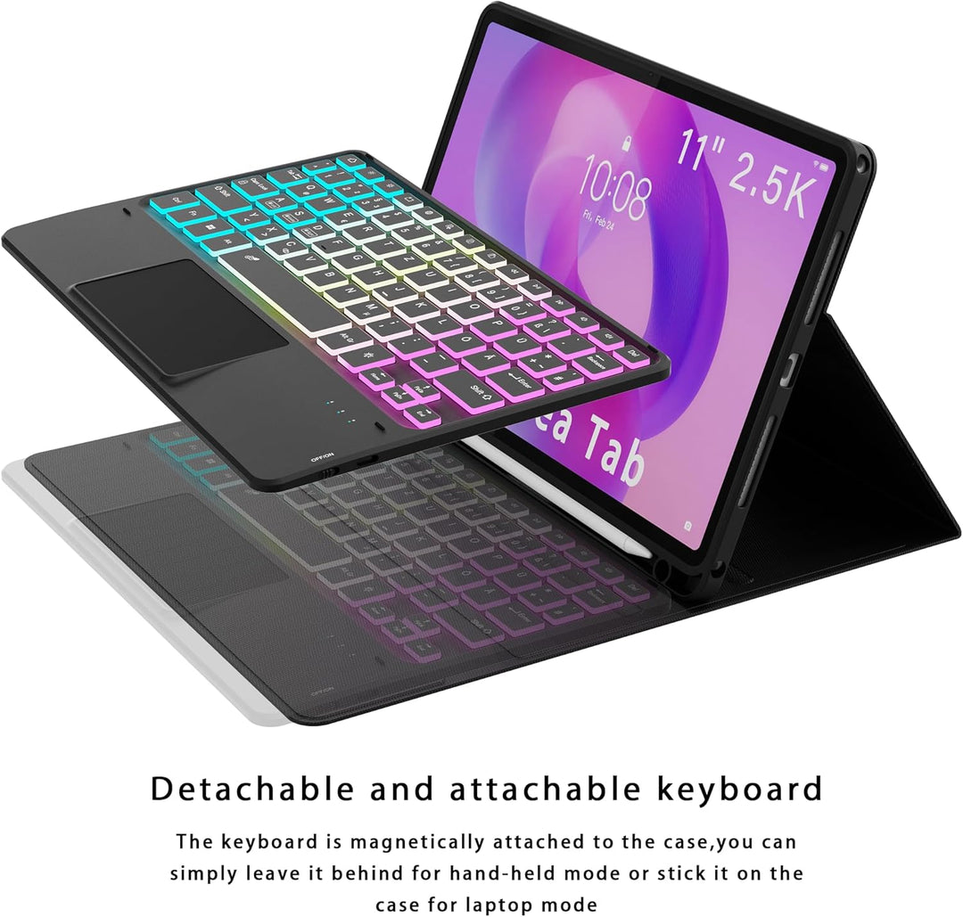 für Lenovo Idea Tab 11 Zoll 2025 Hülle mit Tastatur: 7-Farbige Beleuchtung QWERTZ Deutsches Tastatur