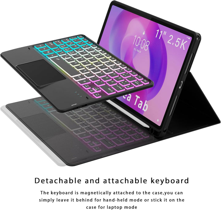für Lenovo Idea Tab 11 Zoll 2025 Hülle mit Tastatur: 7-Farbige Beleuchtung QWERTZ Deutsches Tastatur