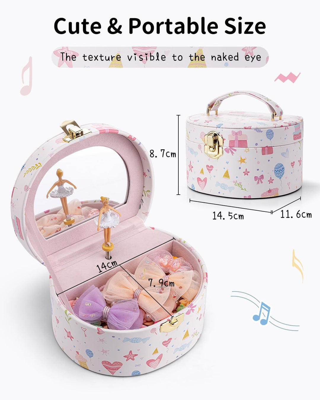 VLANDO Schmuckkästchen Mädchen mit Spieluhr, Schmuckkasten Kinder mit Drehendem Ballerina & Spiegel,