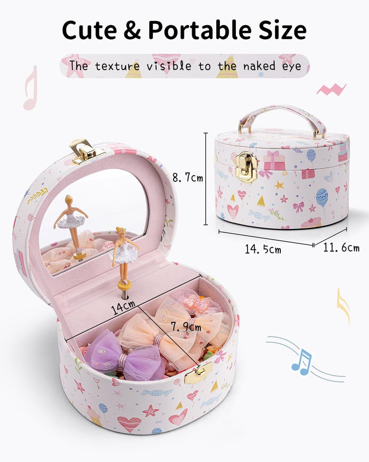 VLANDO Schmuckkästchen Mädchen mit Spieluhr, Schmuckkasten Kinder mit Drehendem Ballerina & Spiegel,
