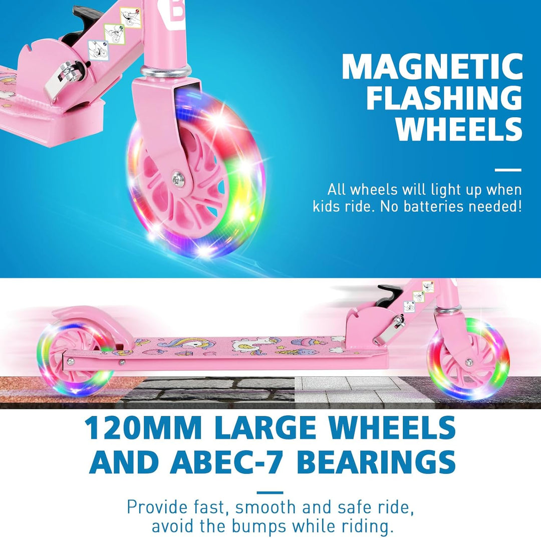 BELEEV Roller Kinder 2 Räder, Klappbar Kinderroller für Mädchen Jungen, Tretroller mit LED Leuchtend