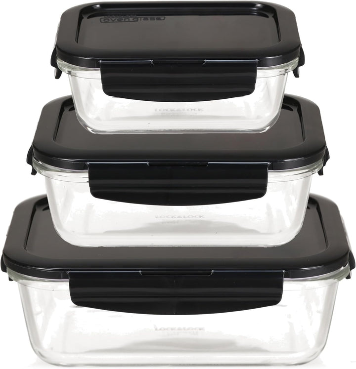 Lock & Lock Boroseal Glas Frischhaltedosen mit Deckel - 3er Set Boxen - Quadratisch - für Backofen,
