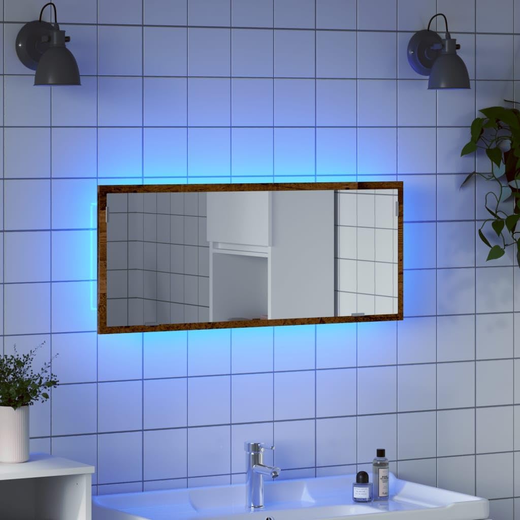 vidaXL LED Badspiegel - Wandmontierter Old Wood Modern Engineered Vanity Mirror with Non-Distorted R
