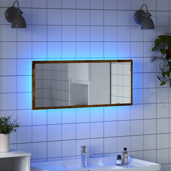 vidaXL LED Badspiegel - Wandmontierter Old Wood Modern Engineered Vanity Mirror with Non-Distorted R