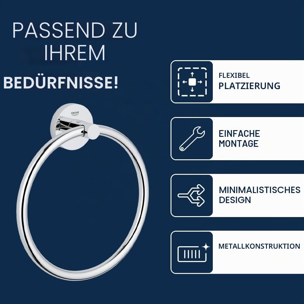 GROHE Essentials - Handtuchring (Material: Metall, verdeckte Befestigung, zum bohren oder kleben), c