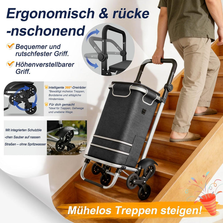 LARS360 Einkaufstrolley Faltbar mit Kühlfach 56L Einkaufswagen aus Aluminium 3 in 1 Trolley & Sackka