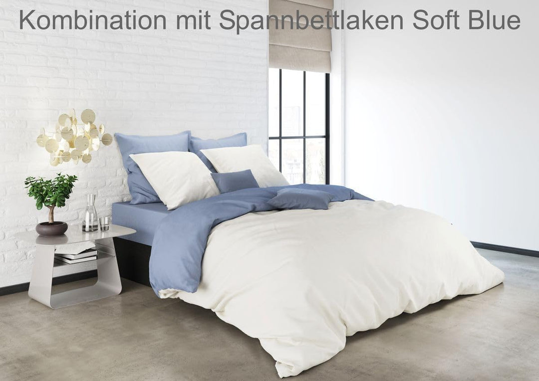 MISTRAL HOME Uni Einfarbig Wende Bettwäsche Edel Perkal 100% Ägyptische Baumwolle, Farbe:Pristine-So