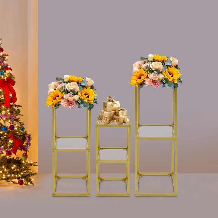 3 Stück Metall Blumenständer geometrisches Display Rack Pflanzenständer Gold Mittelstücke Vasen Stan