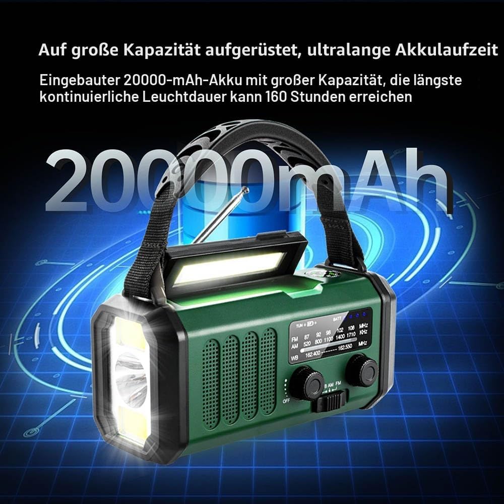 Winnes Notfall Radio, 20000 MAH Portable Emergency Radio, SOS Alert, FM/AM Radio, mit Leselicht, Kom