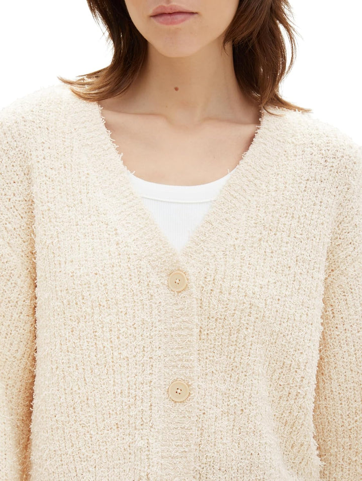 TOM TAILOR Denim Damen Cosy Relaxed Cardigan L 29511 - Soft Neutral Beige, L 29511 - Soft Neutral Be