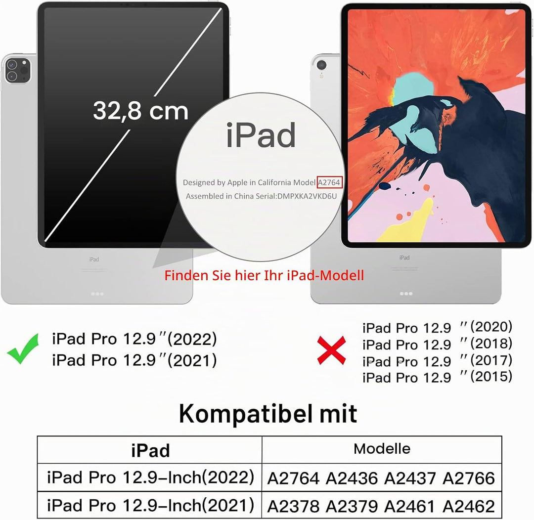 JETech Hülle für iPad Pro 12,9 Zoll (6./5. Generation, Modell 2022/2021), Unterstützung Pencil Aufla