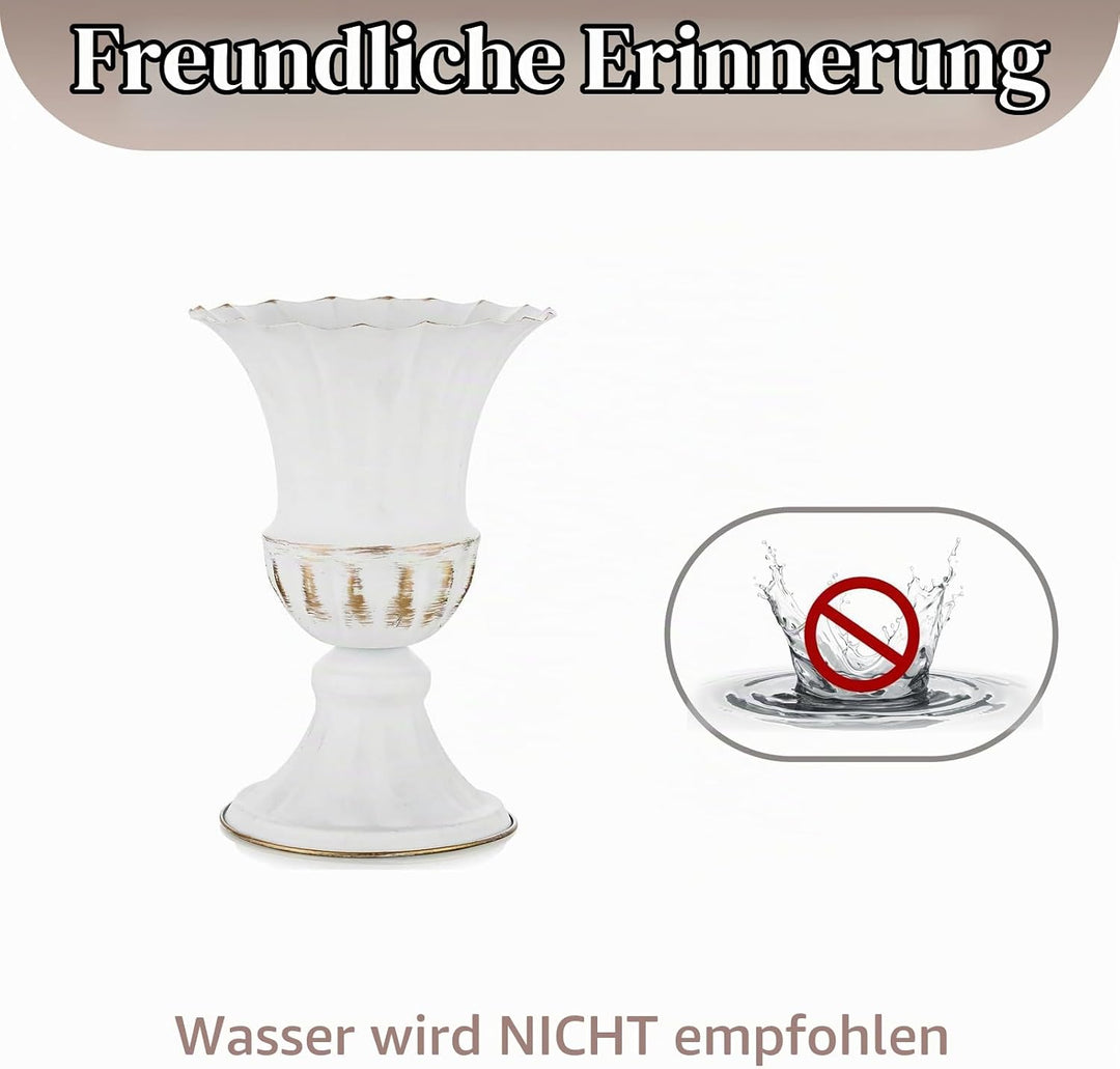 Sziqiqi Vase Weiss Metal für Hochzeit: 23cm Hoch Kleine Urne Vasen für Tischdeko - Blumentopf Golden
