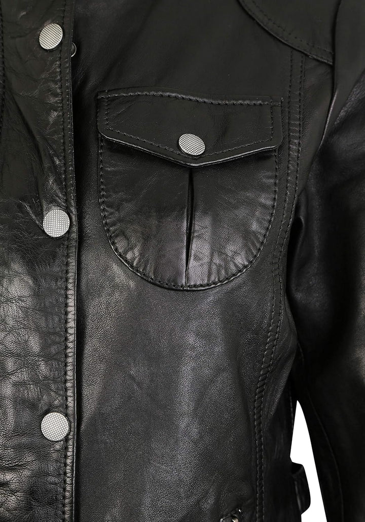 7eleven Damen Lederjacke Paris mit Zwei Brusttaschen Black 34 Schwarz, 34 Schwarz