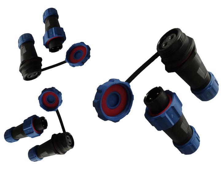 230V 12V IP68 13mm 2-polig, 2-Pin, Rundstecker, Buchse, Verbinder Stecker Set mit Deckel, Steckverbi