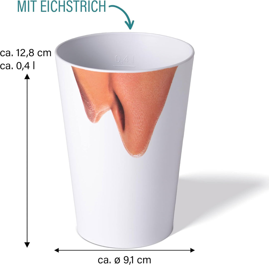 AWAVE Festival Becher Set 4-teilig aus rPET, 400 ml, mit Eichstrich, Stapelbar, Mehrweg Wiederverwen