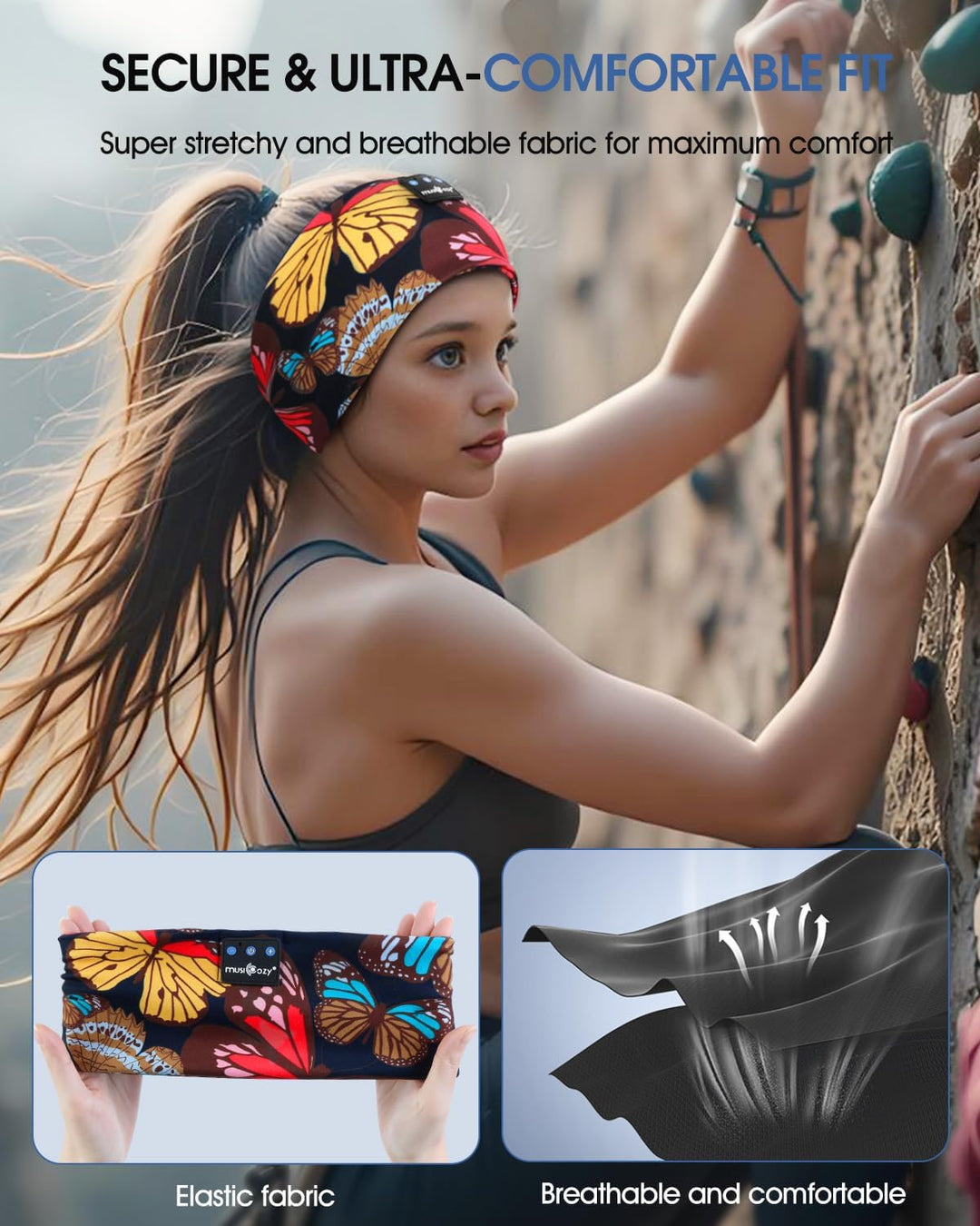 MUSICOZY Schlafkopfhörer Bluetooth 5.4, Bequem &amp; Ultraleicht Stirnband kopfhörer zum Schlafen mit Hi