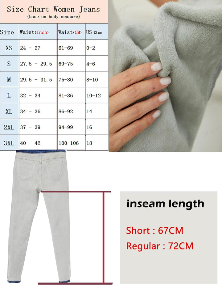 Yehopere Damen Winter Fleece Gef¨¹ttert Jeans Slim Fit Warm Skinny High Waist Denim Jeans XS Kurz Bl