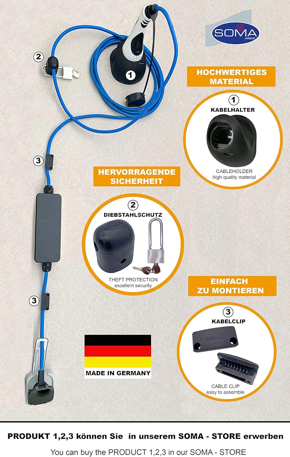 Diebstahlschutz für Ladekabel - Schutz vor unbefugter Nutzung! Schwarz