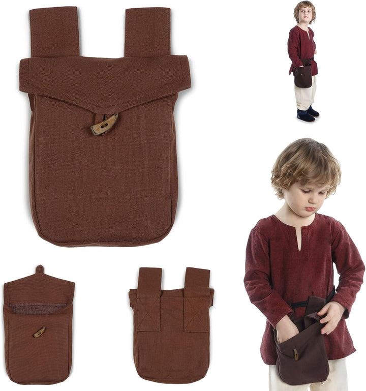HEMAD Mittelalter-Tasche Baumwolle Gürteltasche Knopf Modell: Widia Einheitsgrösse Braun, Einheitsgr