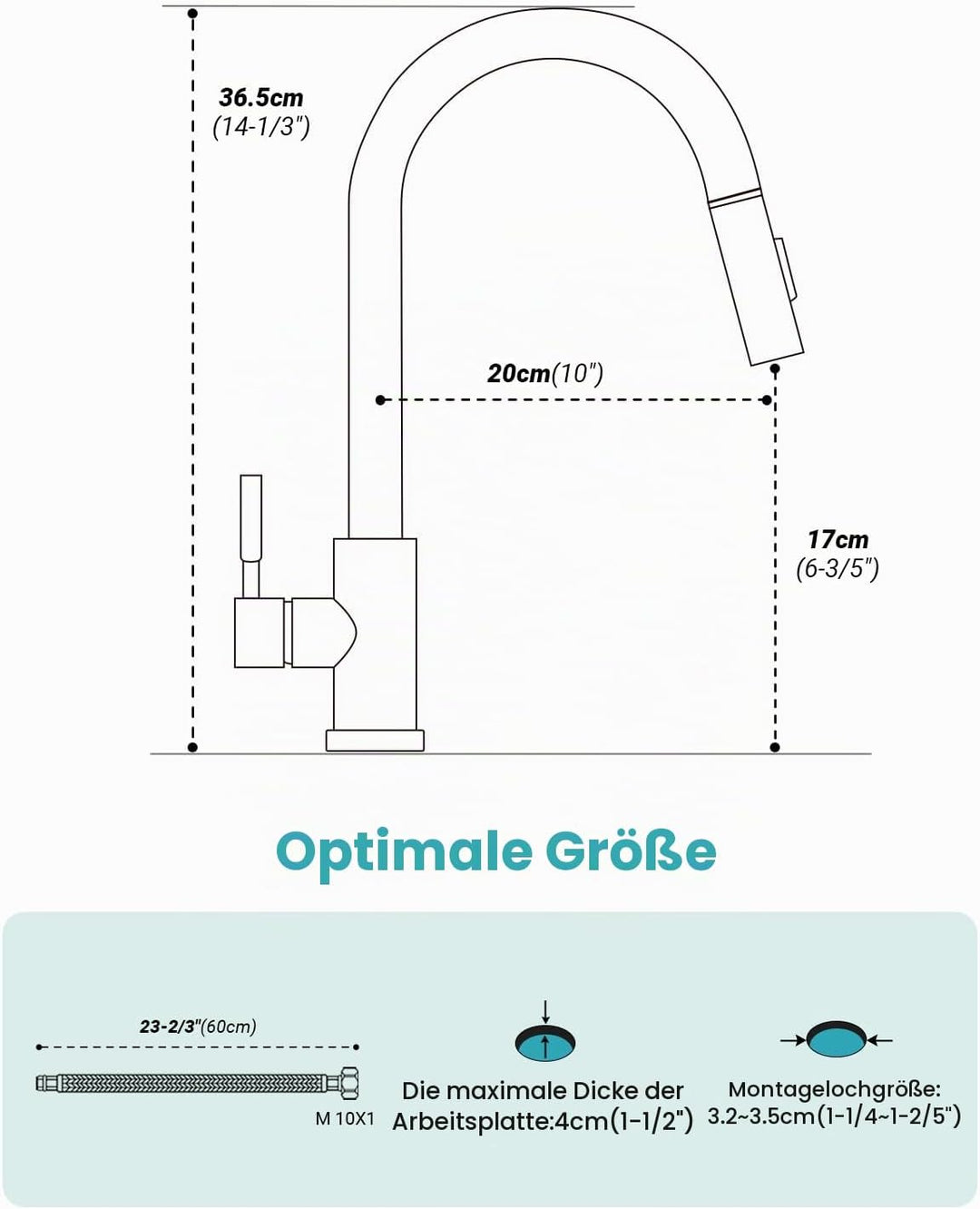 APPASO Wasserhahn Küche, Küchenarmatur Ausziehbar 360° Drehbar, Hochdruck Mischbatterie mit 20 Zoll