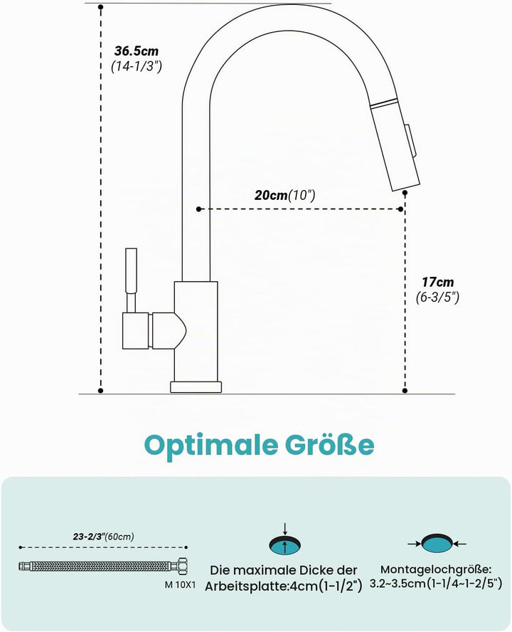 APPASO Wasserhahn Küche, Küchenarmatur Ausziehbar 360° Drehbar, Hochdruck Mischbatterie mit 20 Zoll