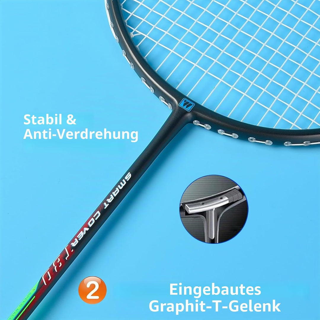 BAIHUALIN WHiZZ Badminton Schläger Set, Leichter Carbon Graphit Badmintonschläger Federball Set für