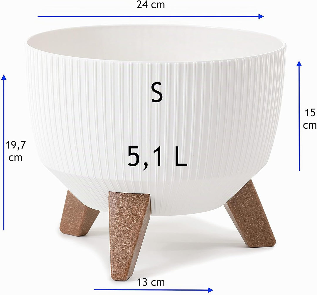 MELTOM Blumentopf Schale mit Füssen Einsatz Kräutertopf Übertopf Pflanzschale Eco Recycled (Weiss, S