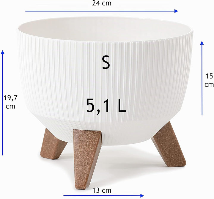 MELTOM Blumentopf Schale mit Füssen Einsatz Kräutertopf Übertopf Pflanzschale Eco Recycled (Weiss, S